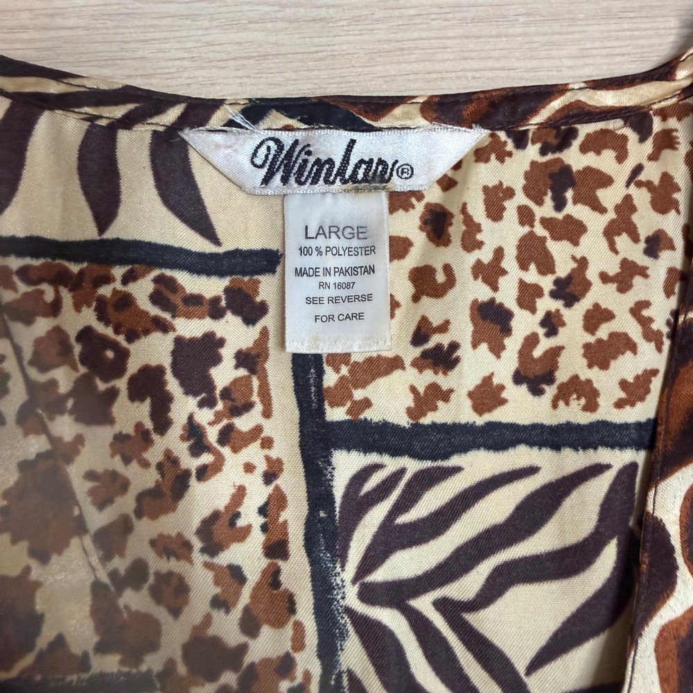 Winlar Vintage Animal Print Patchwork Button Front Sleep Shirt Dress Tunic Large - Picture 5 of 5